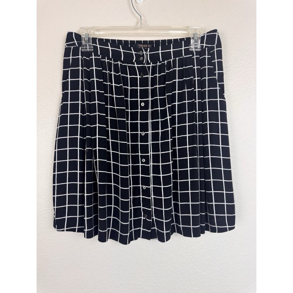 Forever 21 Contemporary Windowpane Plaid Button Front Skirt Academia Black Large